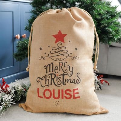 Personalised Christmas Star Hessian Santa Sack