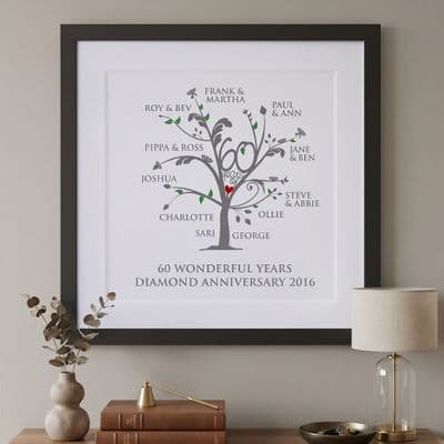 Personalised Diamond Anniversary Family Tree Art