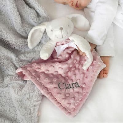 Personalised Dusty Pink Bobble Bunny Baby Comforter