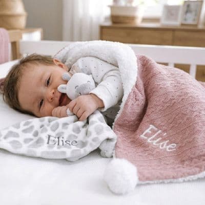Personalised Dusty Pink Cable Blanket And Comforter Set