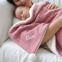 Personalised Dusty Pink Cable Knit Pom Pom Blanket