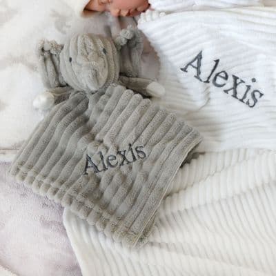 Personalised Elephant Ribbed Comforter And Blanket Set