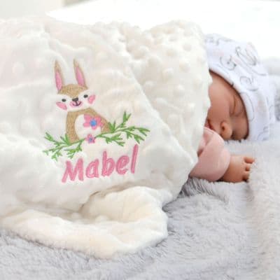 Personalised Embroidered Bunny Baby Blanket With Name
