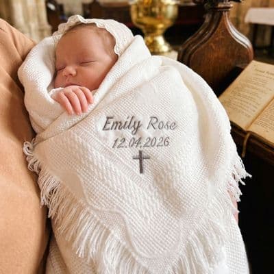 Personalised Embroidered Christening Heart Shawl With Cross