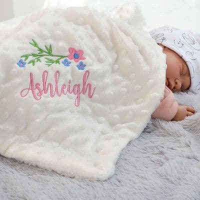 Personalised Embroidered Floral Baby Blanket With Name