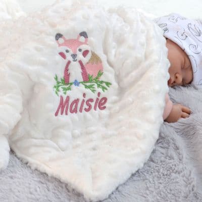 Personalised Embroidered Fox Baby Blanket With Name