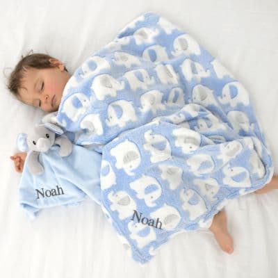 Personalised Fluffy Blue Elephant Blanket And Comforter