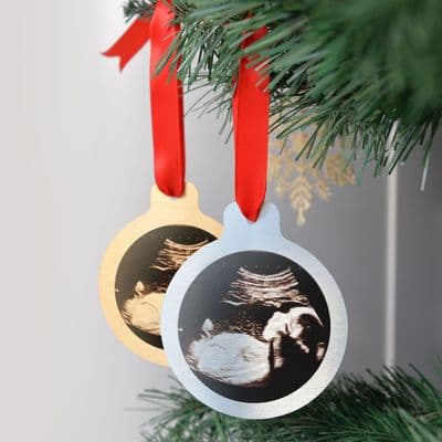 Personalised Gold Or Silver Baby Scan Christmas Bauble