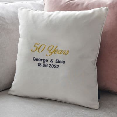 Personalised Golden Anniversary Embroidered Cushion