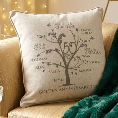 Personalised Golden Anniversary Family Tree Cushion