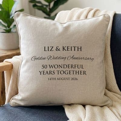 Personalised Golden Wedding Anniversary Cushion