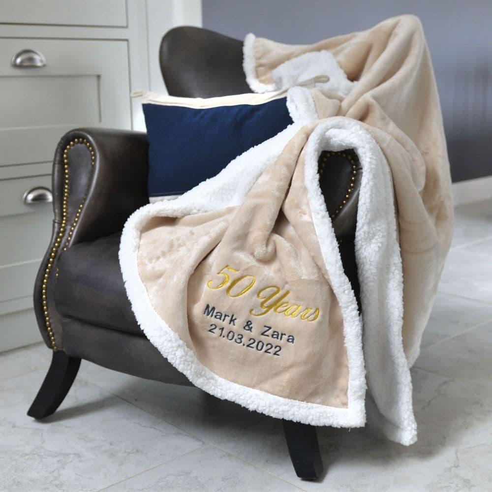 Personalised Golden Wedding Anniversary Neutral Blanket