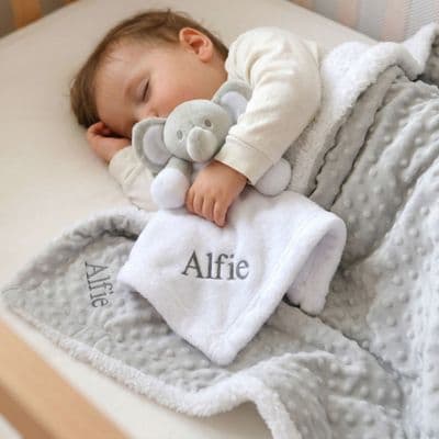 Personalised Grey Bobble Blanket And Comforter Set