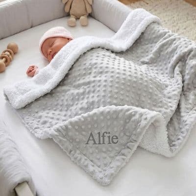 Personalised Grey Bobble Sherpa Baby Blanket