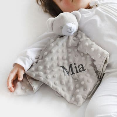 Personalised Grey Bobble Teddy Baby Comforter