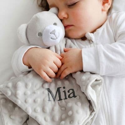 Personalised Grey Bobble Teddy Baby Comforter