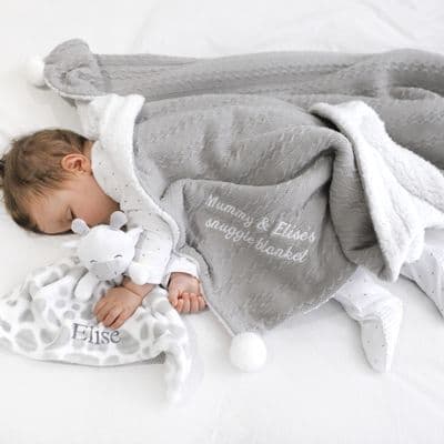 Personalised Grey Cable Knit Blanket And Comforter Set