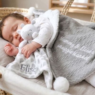 Personalised Grey Cable Knit Blanket And Comforter Set