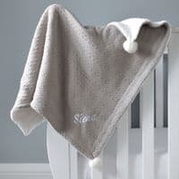 Personalised Grey Cable Knit Pom Pom Blanket
