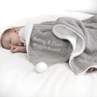 Personalised Grey Cable Knit Pom Pom Blanket