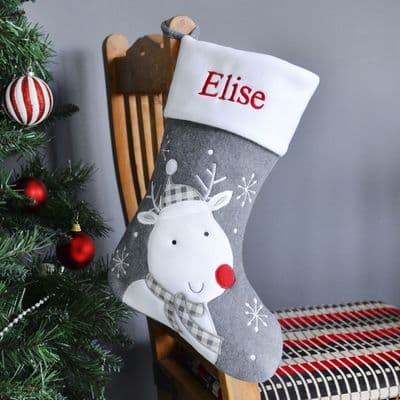 Personalised Grey Reindeer Christmas Stocking