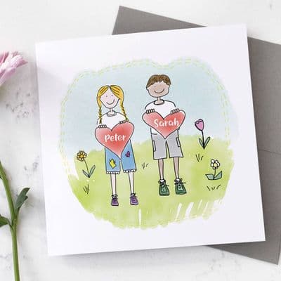 Personalised Heart Boy And Girl Card