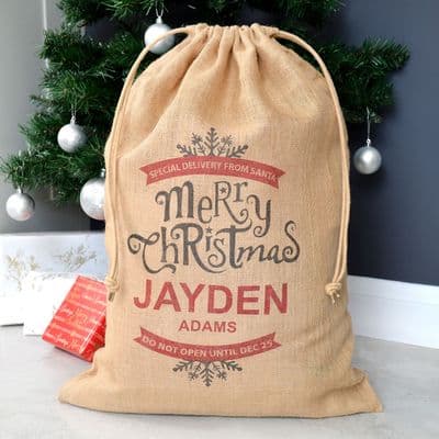 Personalised Merry Christmas Hessian Santa Sack