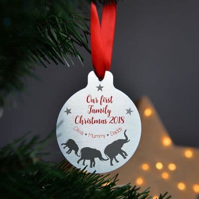 Personalised Metal First Christmas Elephant Bauble