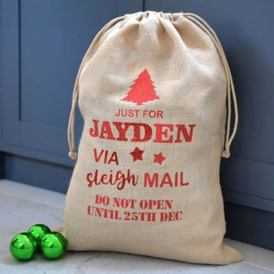 Personalised Metallic Glitter Hessian Christmas Sack