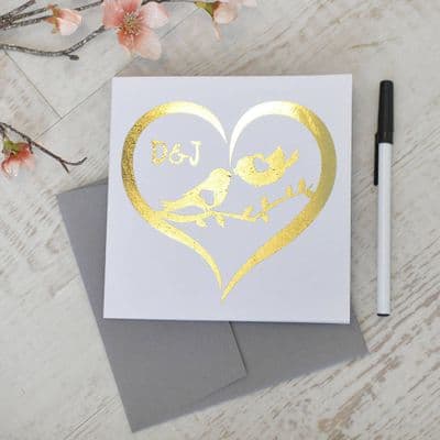 Personalised Metallic Gold Love Bird Card