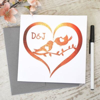 Personalised Metallic Red Love Bird Card