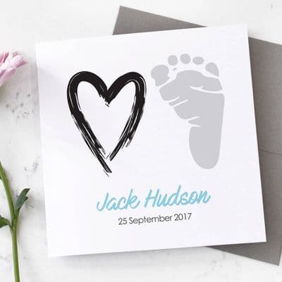 Personalised New Baby Boy Foot Print Card