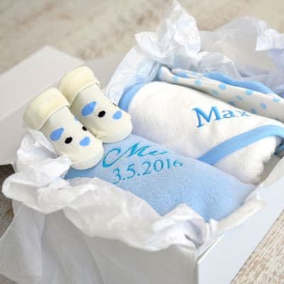 Personalised New Baby Boy Gift Hamper
