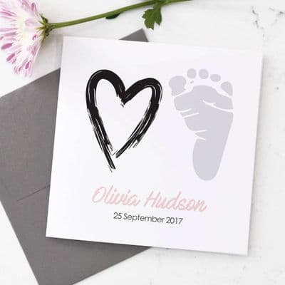 Personalised New Baby Girl Foot Print Card