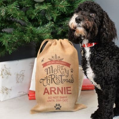 Personalised Pet Merry Christmas Hessian Santa Sack