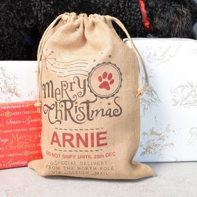 Personalised Pet Paw Print Christmas Hessian Sack