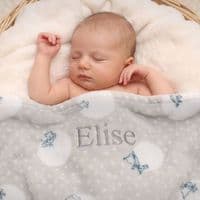Personalised Peter Rabbit Grey Baby Blanket