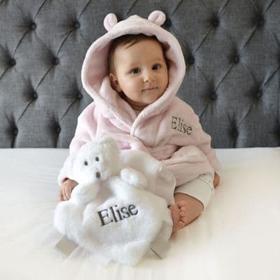 Personalised Pink Baby Gown And Teddy Comforter Set