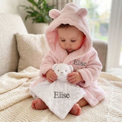 Personalised Pink Baby Gown And Teddy Comforter Set