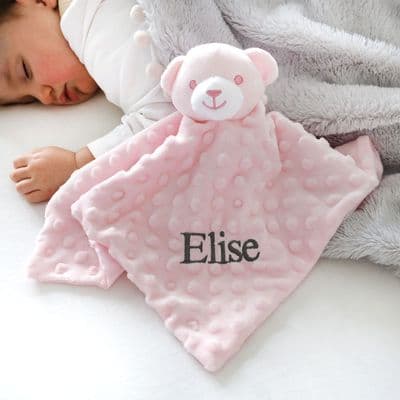 Personalised Pink Bobble Teddy Baby Comforter