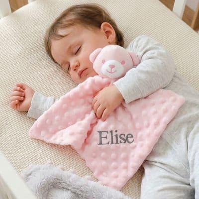 Personalised Pink Bobble Teddy Baby Comforter