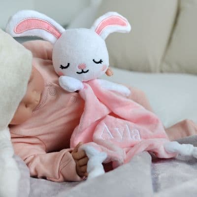 Personalised Pink Bunny Knotted Comforter