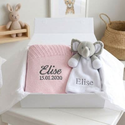 Personalised Pink Cellular Blanket And Comforter Hamper