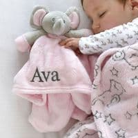 Personalised Pink Elephant Baby Comforter