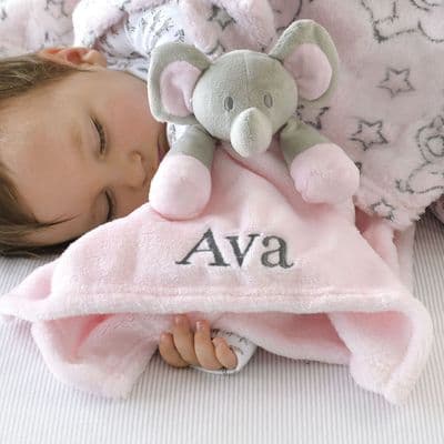 Personalised Pink Elephant Baby Comforter