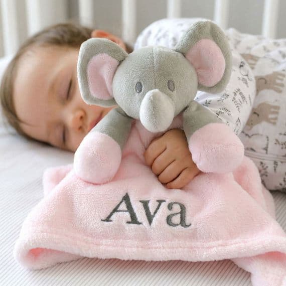 Personalised Pink Elephant Baby Comforter