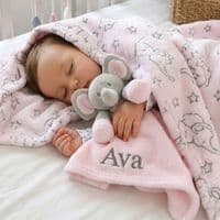 Personalised Pink Elephant Motif Blanket And Comforter