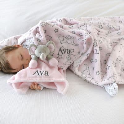 Personalised Pink Elephant Motif Blanket And Comforter