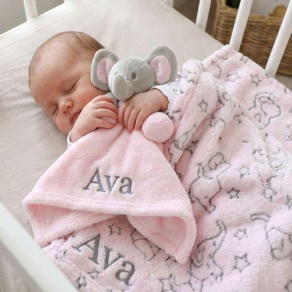 Personalised Pink Elephant Motif Blanket And Comforter