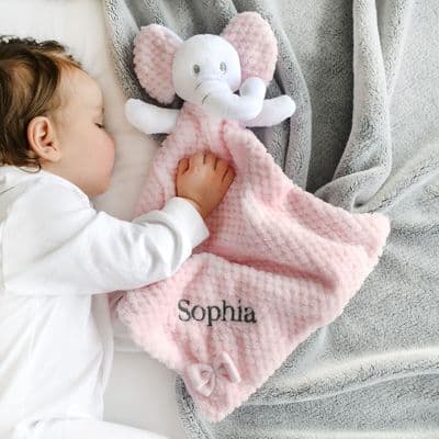 Personalised Pink Elephant With Bow Baby Comforter